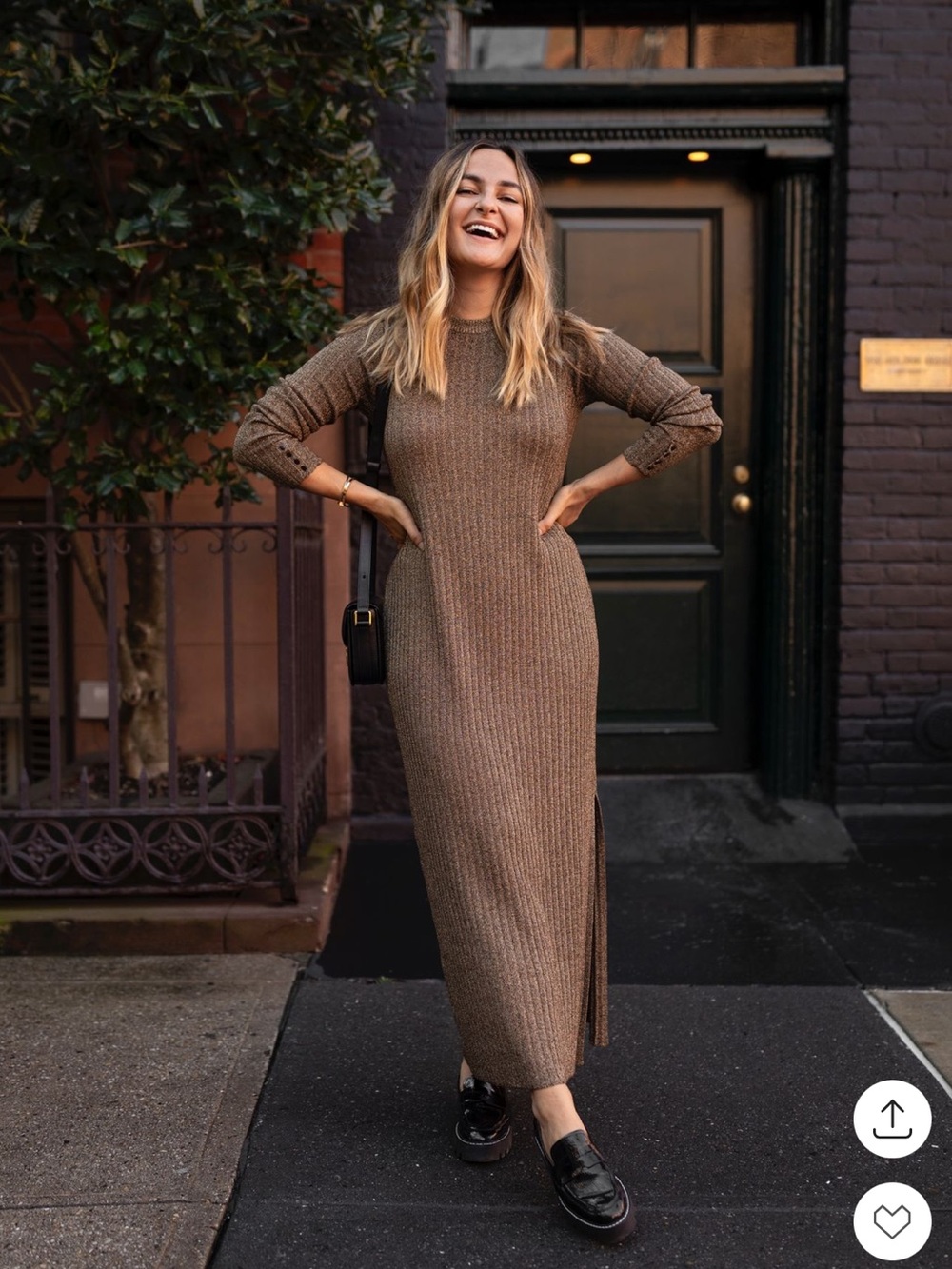Sezane Bronze Sparkly Metalic Ribbed Long Sleeve Maxi Dress in Brown Size M NWOT